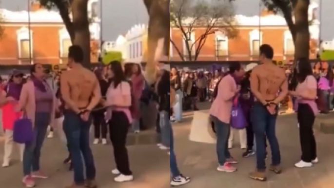 Acusan a participante de marcha del 8M de ser deudor alimentario y lo obligan a retirarse (VIDEO)