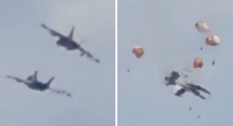 Chocan aviones militares durante espectáculo aéreo en EU; tripulantes logran eyectarse (Video)