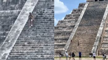 Turistas suben a la pirámide de Chichén Itzá y burlan seguridad del INAH (VIDEO)