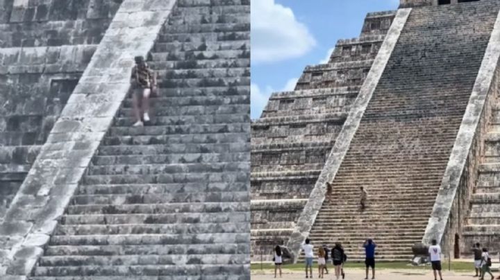 Turistas suben a la pirámide de Chichén Itzá y burlan seguridad del INAH (VIDEO)