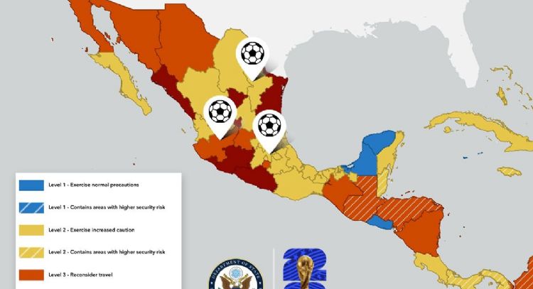A dos días del Mundial, EU publica “mapa de riesgo” de México y pide no viajar a seis estados
