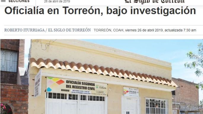 Cierran oficinas del registro civil en Torreón por investigación de cachirules en basquetbol