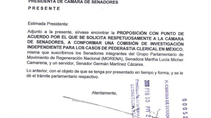 Senadores de Morena proponen crear comisión independiente para investigar casos de pederastia clerical