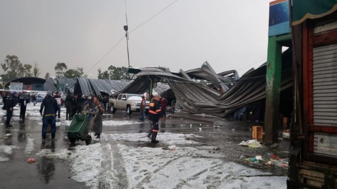 Granizo derriba el techo del mercado de flores de la Central de Abasto