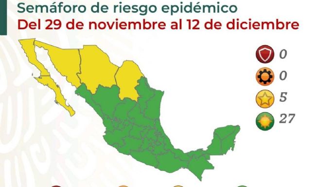 Así quedó el semáforo del 29 de noviembre al 12 de diciembre: cinco estados pasan a amarillo