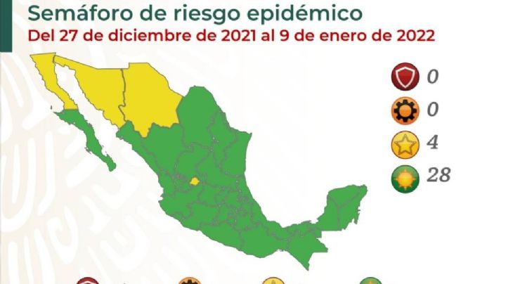 Así quedó el semáforo del 27 de diciembre al 9 de enero: 28 estados inician 2022 en verde