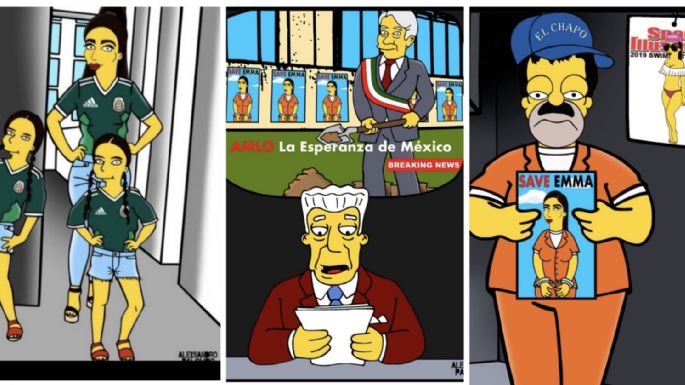 Emma Coronel, El Chapo Guzmán y AMLO, al estilo de Los Simpson