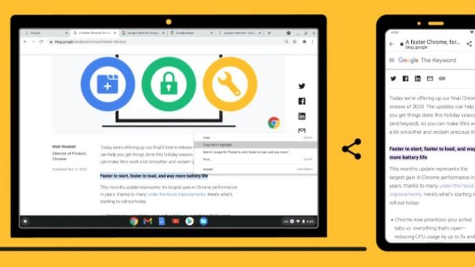 La nueva versión de Google Chrome permite compartir enlaces a texto seleccionado de una web