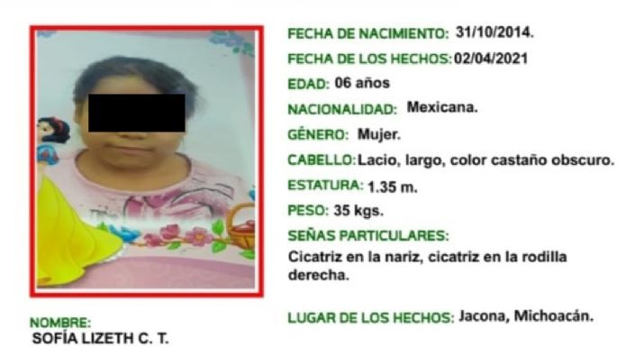 Localizan muerta a Sofía, niña de seis años que desapareció en Jacona, Michoacán