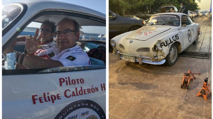 Choca el auto clásico en el que compite Felipe Calderón en el Rally Maya