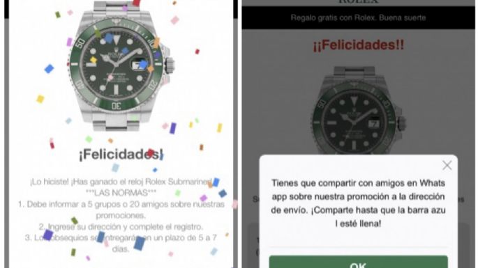 La última estafa de phishing de WhatsApp usa regalos de relojes Rolex como gancho