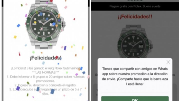 La última estafa de phishing de WhatsApp usa regalos de relojes Rolex como gancho