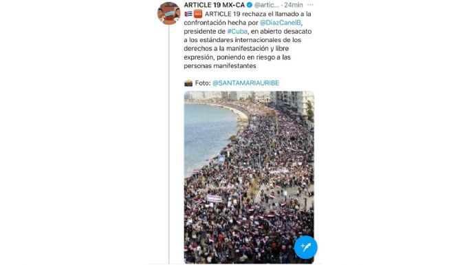 Artículo 19 se disculpa por foto de manifestación en El Cairo que atribuyó a Cuba