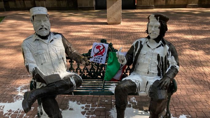 Escultura de Fidel Castro y el "Che" Guevara es vandalizada en la CDMX