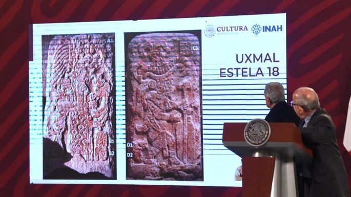 Así es la estela dual hallada durante las excavaciones para la construcción del Tren Maya