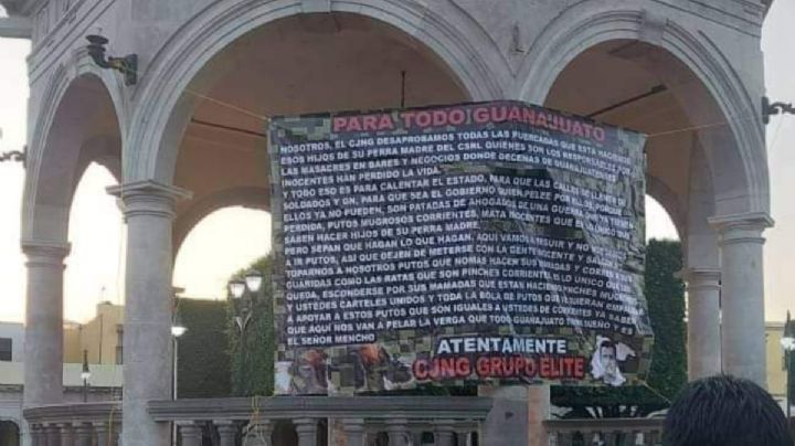 CJNG tapiza Guanajuato con mantas que culpan al Cártel Santa Rosa de Lima de hechos violentos