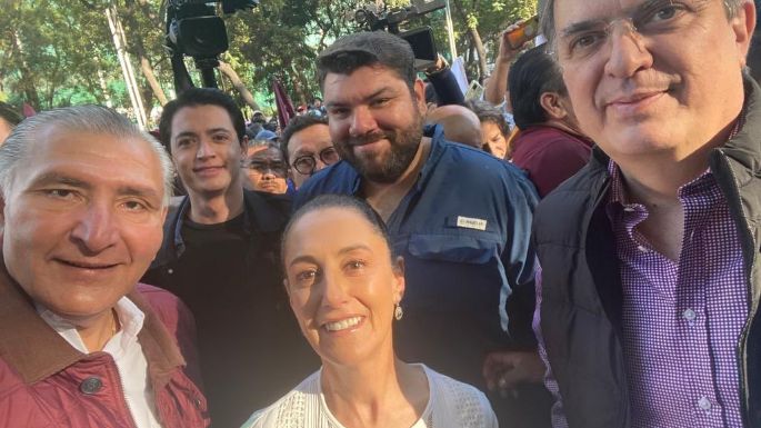 Las “corcholatas” Claudia Sheinbaum, Adán Augusto y Marcelo Ebrard marchan unidos con AMLO (Video)