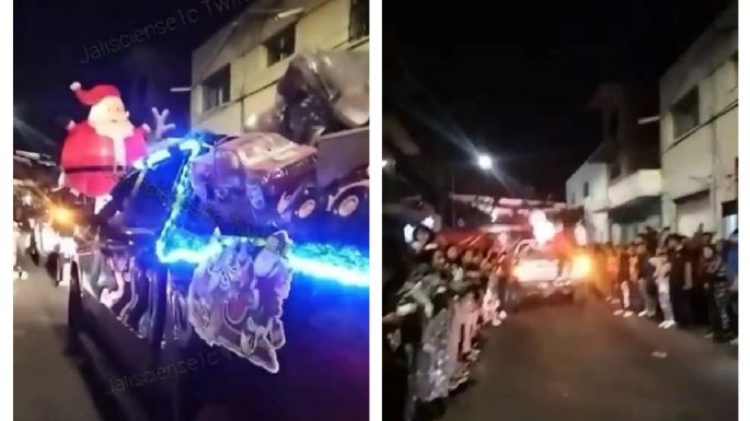 Se viraliza video de un desfile navideño del CJNG donde reparten regalos a la gente
