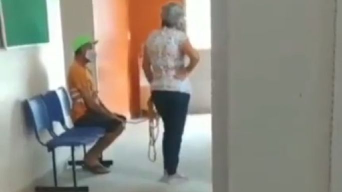Mujer amarra a su esposo para que le apliquen la vacuna contra el covid-19 (Video)