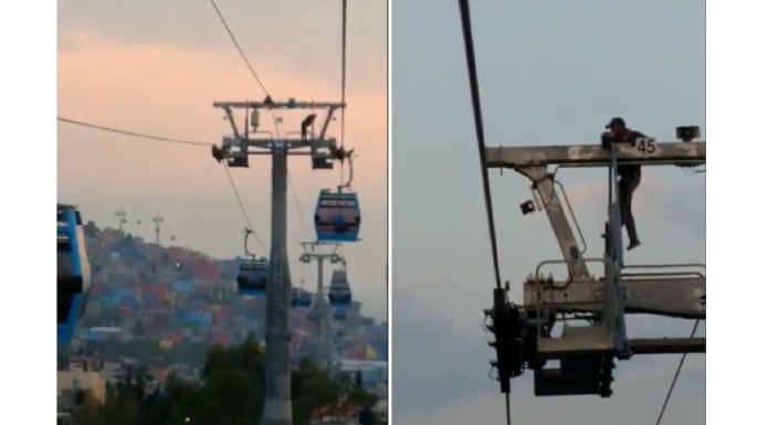 Hombre libra cercado y trepa en una torre del Cablebús en Iztapalapa (Video)