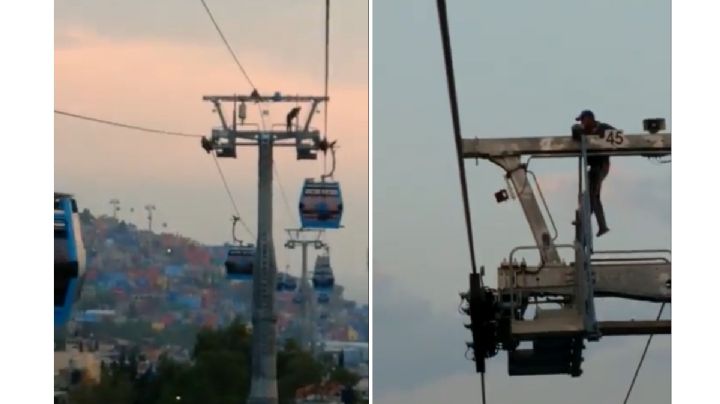 Hombre libra cercado y trepa en una torre del Cablebús en Iztapalapa (Video)