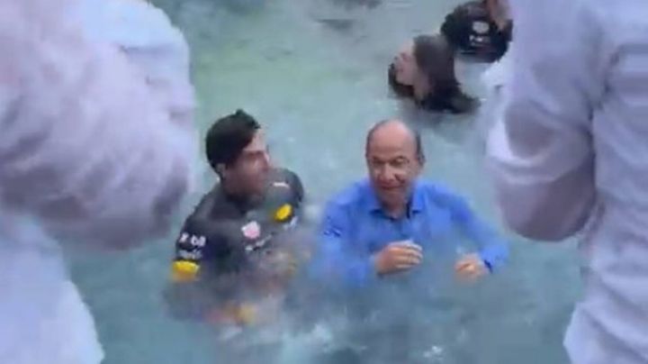 Felipe Calderón festejó con chapuzón triunfo de "Checo" Pérez en el Gran Premio de Mónaco (Video)