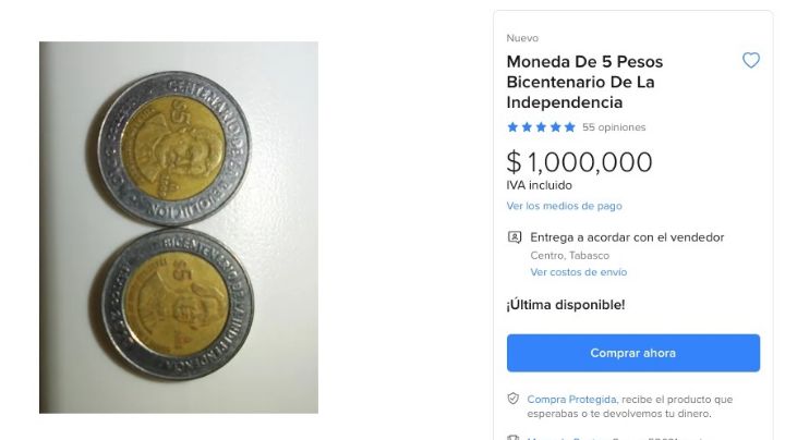 Venden monedas conmemorativas de 5 pesos… ¡en un millón!