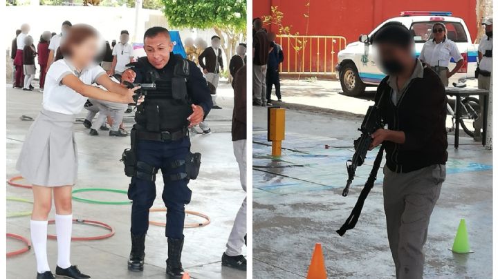 Policías de Purísima del Rincón prestan sus armas a estudiantes de secundaria