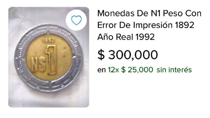 Piden 300 mil pesos por una moneda de un nuevo peso... de 1892