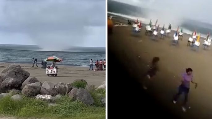 Tromba marina se convierte en tornado en Veracruz; azota la playa y ahuyenta a turistas (Videos)