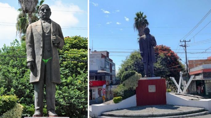 Estatua de Benito Juárez en Cuernavaca es vandalizada con pintura verde