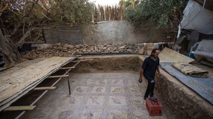 Agricultor palestino descubre mosaico bizantino en su terreno en la Franja de Gaza