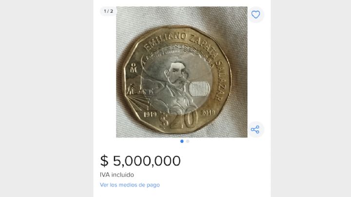 Esta moneda de 20 pesos se vende hasta en cinco millones en internet