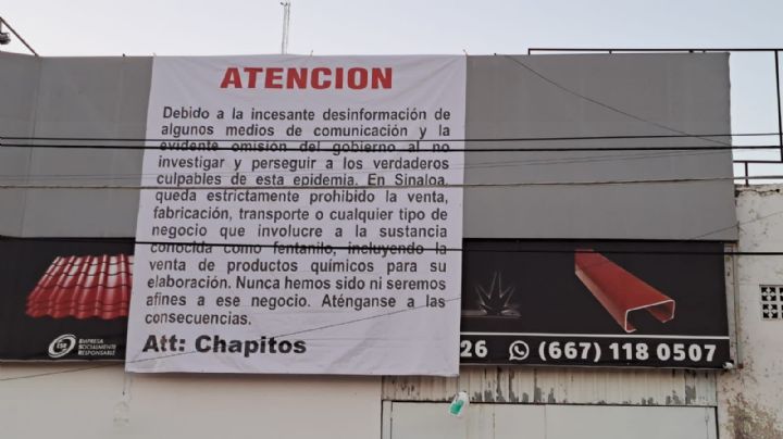 "Chapitos" se deslindan de producción y trasiego de fentanilo; colocan mantas en Sinaloa