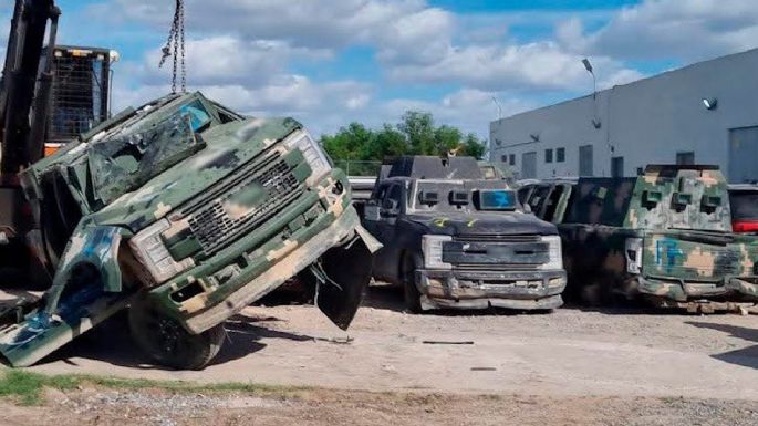 Destruyen 20 vehículos “monstruos” decomisados a cárteles en Tamaulipas