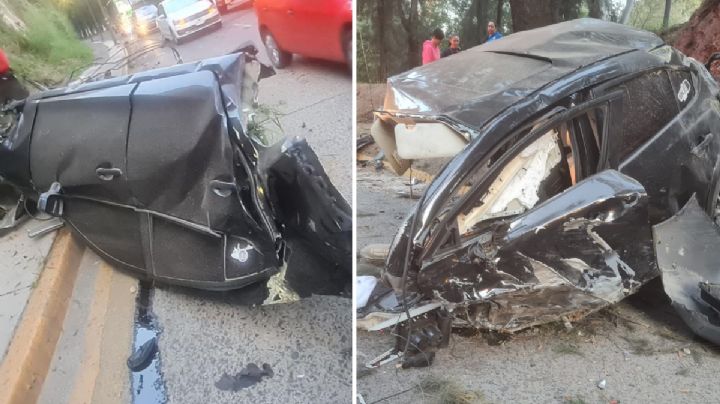 Auto queda partido a la mitad tras chocar contra un árbol en Jalisco; reportan grave a joven conductor