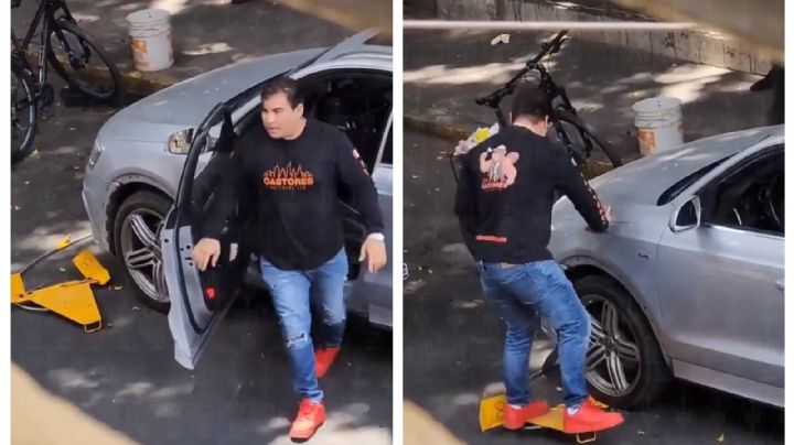 Conductor rompe la araña que le colocaron a su auto; lo apodan #LordInmovilizador (Video)