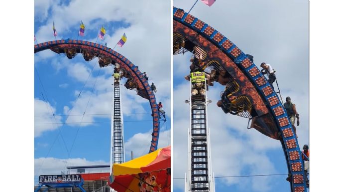 Montaña rusa falla y deja a ocho personas atoradas boca abajo (Videos)