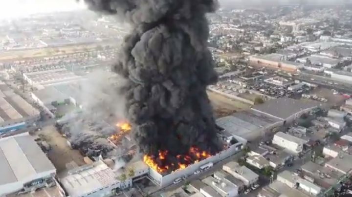 Un incendio arrasó con una fábrica de colchones en Tijuana (Videos)