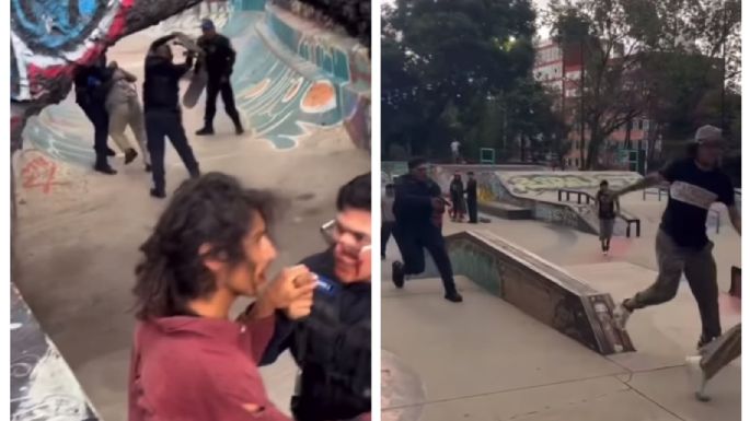 Policías golpean a jóvenes y les apuntan con sus armas en operativo en skatepark (Video)