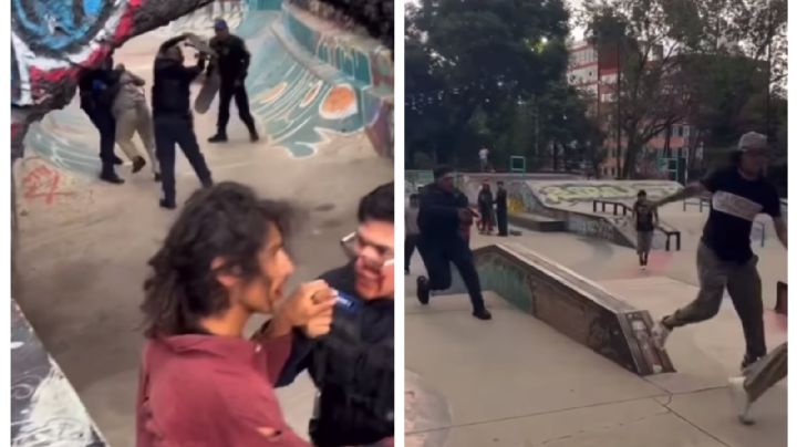 Policías golpean a jóvenes y les apuntan con sus armas en operativo en skatepark (Video)