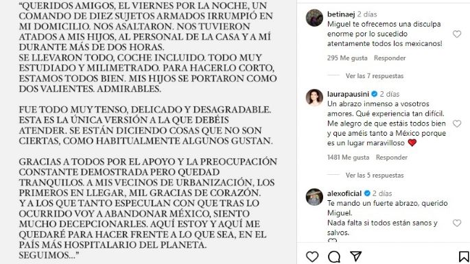 Controversia en redes sociales en torno del asalto a la casa de Miguel Bosé