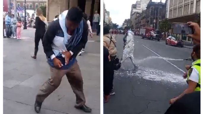 Artesano triqui intenta prenderse fuego en el Zócalo de la CDMX (Video)