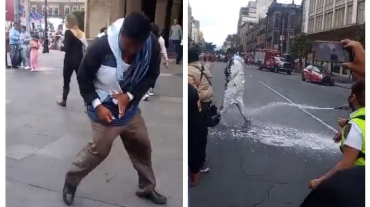 Artesano triqui intenta prenderse fuego en el Zócalo de la CDMX (Video)