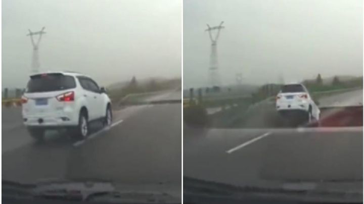 Cae automóvil a un socavón en autopista abierto por las intensas lluvias en China (video)
