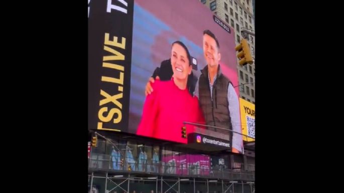 Difunden imágenes de Claudia Sheinbaum en Times Square; “no sabía”, dice la morenista