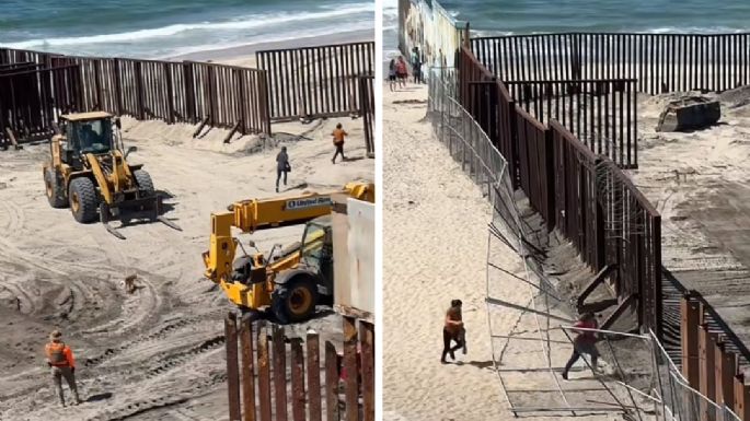 Se viraliza video donde migrantes y un perro aprovechan obra en muro para cruzar corriendo a EU