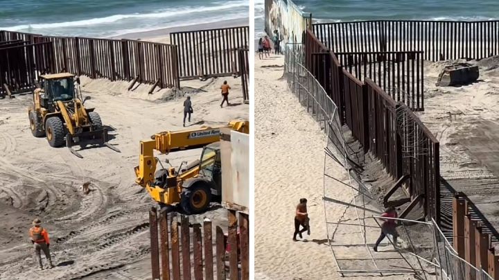 Se viraliza video donde migrantes y un perro aprovechan obra en muro para cruzar corriendo a EU