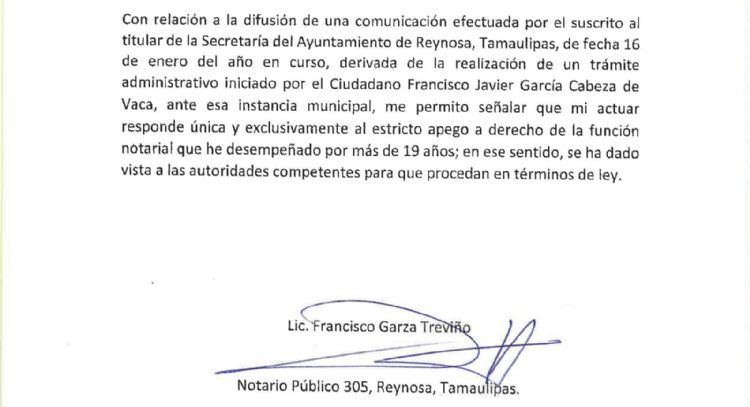 Ratifica notario que documento de Cabeza de Vaca es falso; presentan denuncia ante FGJ
