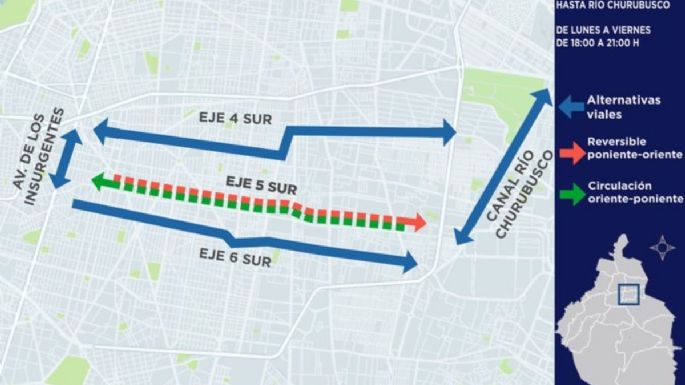 A partir de hoy, el Eje 5 Sur será reversible de Río Churubusco a Gabriel Mancera